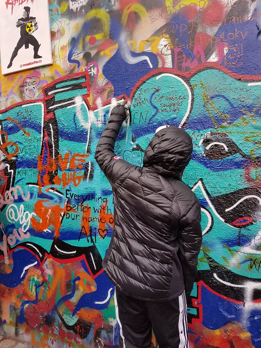 AACSMiddle's tweet photo. Who knew you would be allowed to spray-paint in Prague at the John Lennon Wall! https://t.co/DinGEGJ7E1