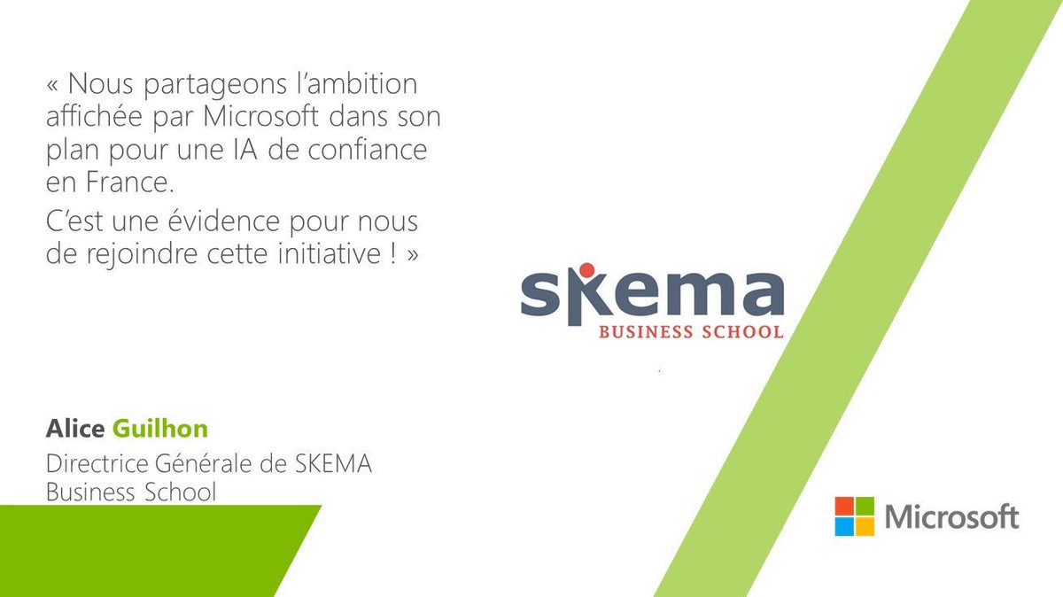 Benoit_Anger's tweet photo. #AIforHumanity : @SKEMA_BS s'engage avec @microsoftfrance dans un vaste programme de formation dédiée à l’Intelligence Artificielle pour contribuer à faire de la France la nation de l’#IA. https://t.co/x2NNOFve4E #ChooseFrance #IAImpact #FranceIsBack https://t.co/XuGUxJHw2V