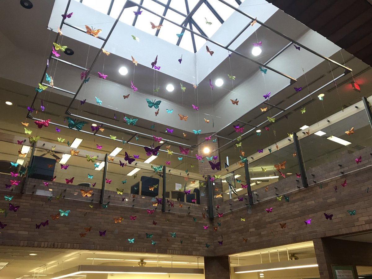 EPL_KS's tweet photo. There are 294 butterflies are in our library atrium but 1 of them is flying upside down! We can't reach it to fix it, so we might as well have fun with it! Anyone able to find the upside-down butterfly will earn him/herself a prize at the circulation desk #EPLChallenge https://t.co/y1GuFZY8B8