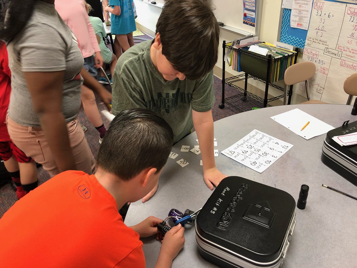 RootITF's tweet photo. Mrs. Helsel's second period fifth grade class solved The Fraction Thief Breakout and beat first period by 6 seconds! #math5NF6 #math5NF7 @stemrootelem @RootElem @KateHelsel https://t.co/waEukG3Lpv