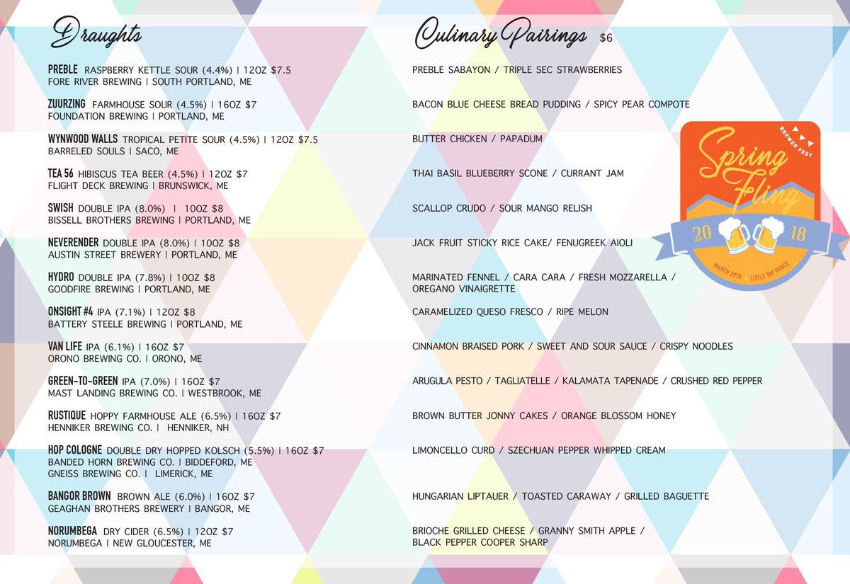SPRING FLING! 🍍🌼 TONIGHT 5:30pm! <a href="/ForeRiverBrew/">Fore River Brewing Company</a> <a href="/foundationbrew/">Foundation Brewing</a> <a href="/barreledsouls/">Barreled Souls</a> <a href="/FlightDeckBrew/">Flight Deck Brewing</a> <a href="/BissellBrosBrew/">Bissell Brothers</a> <a href="/AustinStBrewery/">Austin Street Brewery</a> <a href="/goodfirebrewing/">Goodfire Brewing Co.</a> <a href="/Battery_Steele/">Battery Steele Brew</a> <a href="/OronoBrewingCo/">Orono Brewing Co.</a> <a href="/MastLanding/">Mast Landing Brewing Co.</a> <a href="/hennikerbrewing/">Henniker Brewing Co.</a> @BandedHornBeer <a href="/GneissBeer/">Gneiss Beer</a> <a href="/GeaghanBros/">Geaghan Bros Brewing</a>