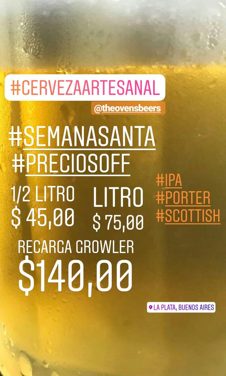 theovensbeers's tweet photo. #theovensbeers
#Porter #Scottish #IPA #SemanaSanta
#Eventos #Fiestas #Pedilas
#CervezaArtesanal #agua #malta #mosto #lupulo #levadura #Cerveza #Artesanal #LosHornos #LaPlata #BsAs #Argentina #Beer #Bier #Biere #CervezaCasera #HomeBrew #followme https://t.co/ZfVY0Rdr0E
