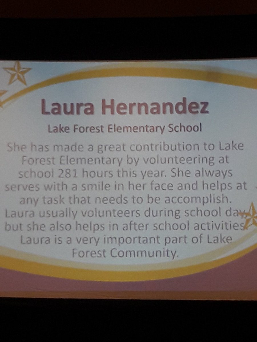 Very proud and thankful of our volunteer of the year Laura Hernandez <a href="/LakeForestPTA/">Lake Forest PTA 💙🦁</a> <a href="/TBarton42/">Taylor Barton, Ed.D.</a>