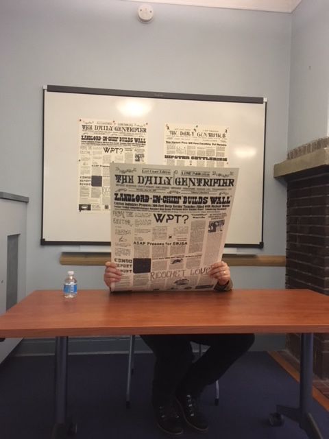 #ThrowbackThursday to last week when Graduate Director @DushkoP read from the East Coast edition of the Daily Gentrifier at @CEH_NYU.