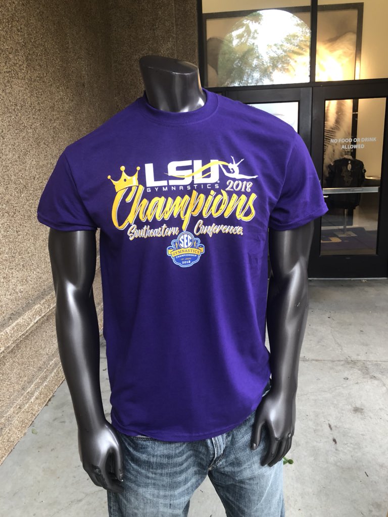 CMulford583719's tweet photo. SEC Gymnastics Championship shirts just arrived hot off the press at the LSU Sport Shop! #GeauxTigers #SECChamps #LSUnstoppable https://t.co/O5F3df2VUq