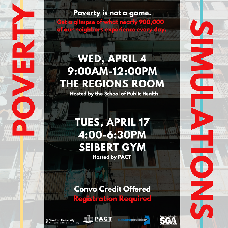 MannCenterSU's tweet photo. A poverty simulation is an interactive, role-playing experience in which you can get a glimpse of the reality of life in poverty.
RSVP for April 4 simulation via email: rcasiday@samford.edu
RSVP for April 17 simulation: https://t.co/C23Kbj8lB0 https://t.co/HtlrFIN7qi