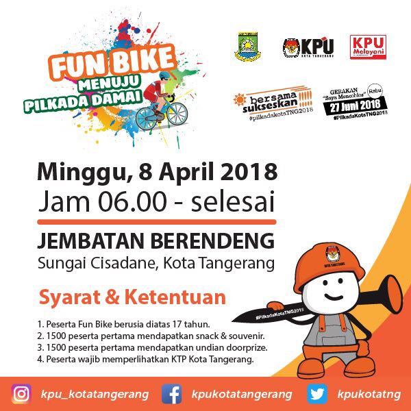 Kota_Tangerang's tweet photo. Hei Warga Kota Tangerang
Apa Kabar Semua?
Ada Lagi Nih Program Sosialisasi Pilkada Kota Tangerang Yang Melibatkan Partisipasi Masyarakat Luas. Jangan Sampai Ketinggalan... Ikuti FUN BIKE PILKADA DAMAI
#bebashoax #PilkadaKotaTNG2018 #BersamaSukseskan #pilkadadamai https://t.co/o5Jebmrxlk