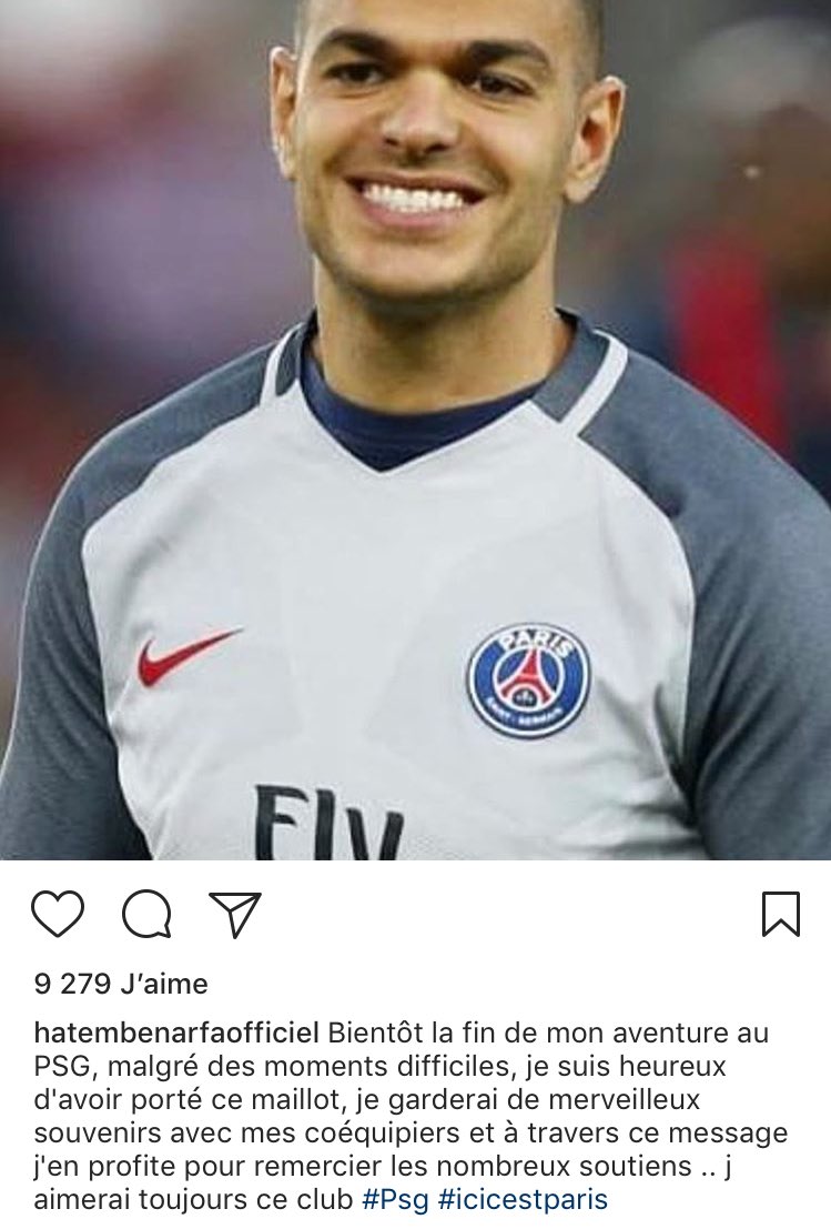 ActuFoot_'s tweet photo. Hatem Ben Arfa fait ses adieux au PSG sur Instagram. https://t.co/0lZj4on1QA
