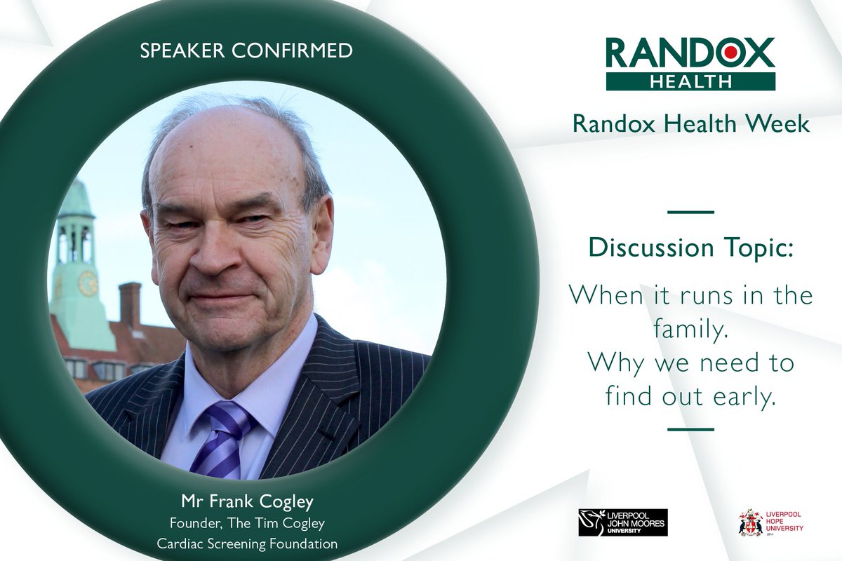 RandoxHealth's tweet photo. SPEAKER CONFIRMED: Almost a year to the day of the tragic death of Tim Cogley, his father Frank will join us at #RandoxHealthWeek to discuss how lives can be saved by improving access to earlier routine #healthscreening.
Get your FREE tickets here: https://t.co/yUJKSpWLgG https://t.co/v2HBEcwPNq