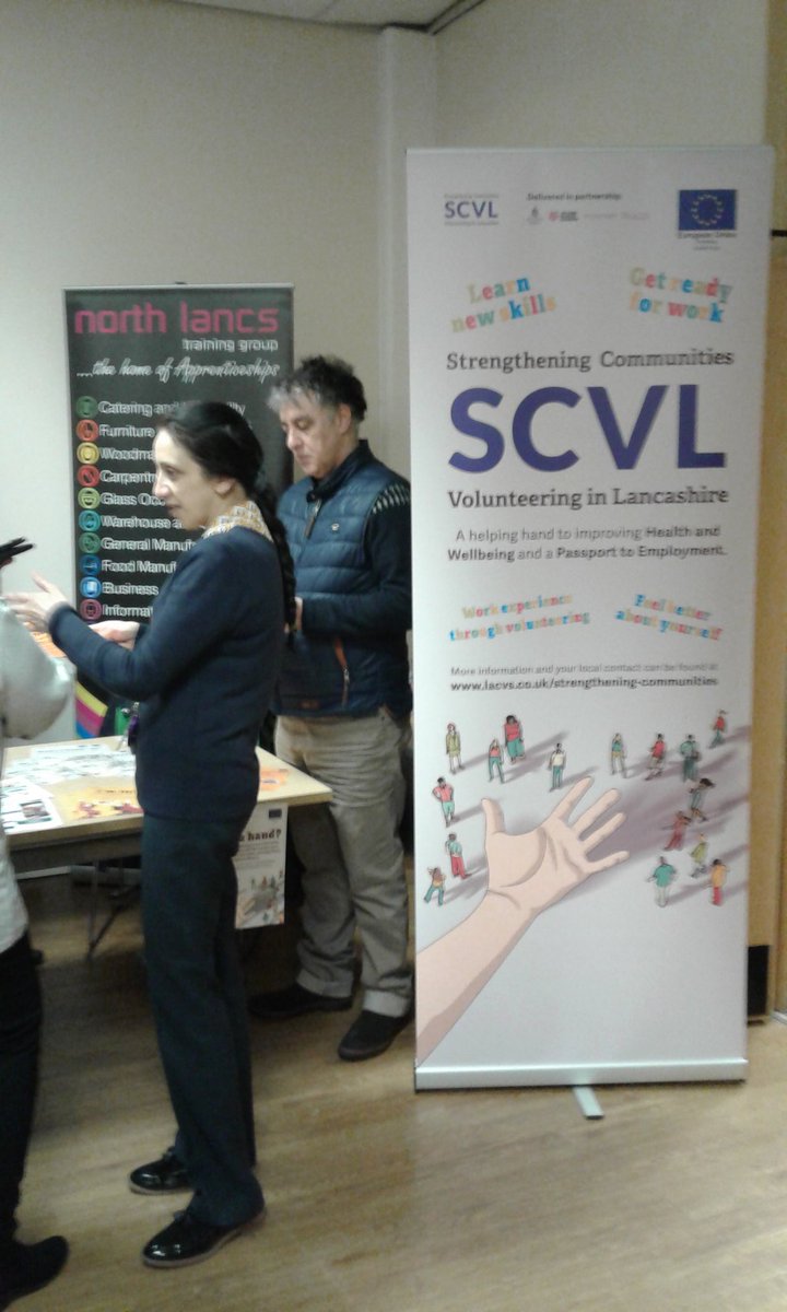 SCVLancs's tweet photo. Our Key Workers Yasmin and Steve promoting our project at the Escalate launch at Bank Top Neighbourhood Learn Centre Blackburn https://t.co/hHwa4OVDYL