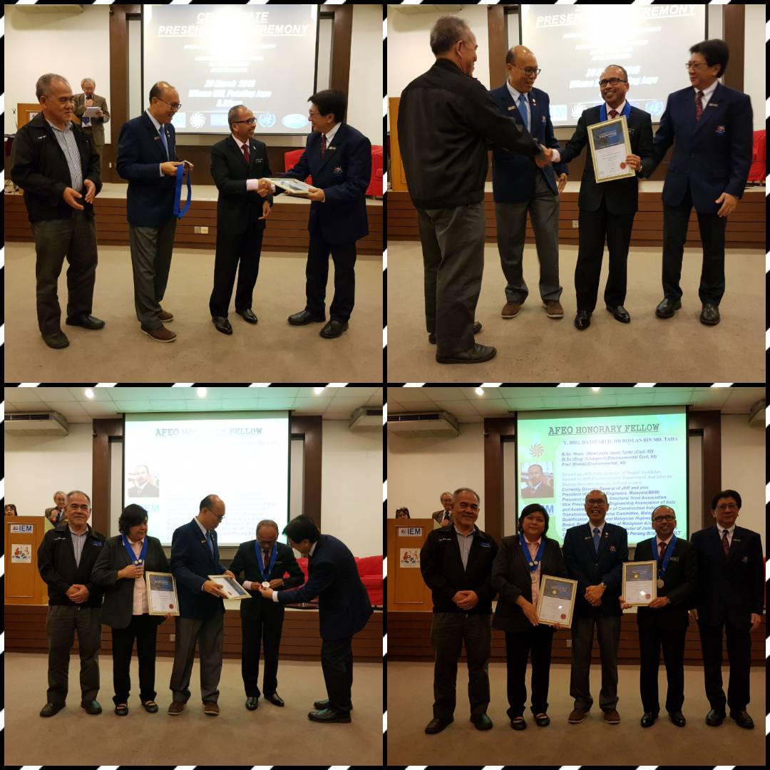 Setinggi2 Tahniah kpd DS KPKR <a href="/RoslanMdTaha/">Roslan Md Taha</a> atas penganugerahan Hon Fellow, ASEAN Federation of Engineering Organisations (AFEO) atas kecemerlangan beliau dlm meneraju bidang kejuruteraan &amp; pembangunan dlm negara mahupun di peringkat ASEAN <a href="/JKRMalaysia/">JKR Malaysia</a> bangga dgn pencapaian DSKP