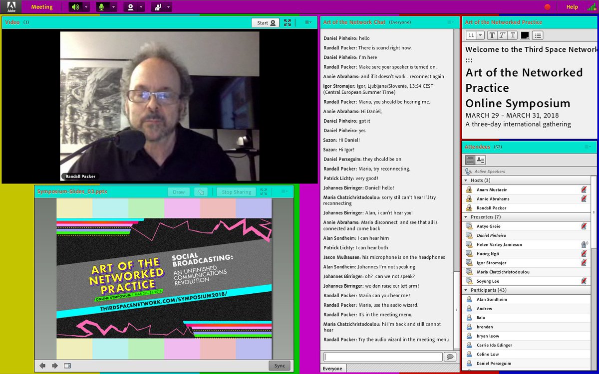 dannyblueboy's tweet image. it's On :: Art of the Networked Practice Online Symposium :: today keynote by Maria X​ on histories of telematic performance &amp;amp; new online performance by @annieabrahams // @thirdspacenet #networkedpractice #socialbroadcasting