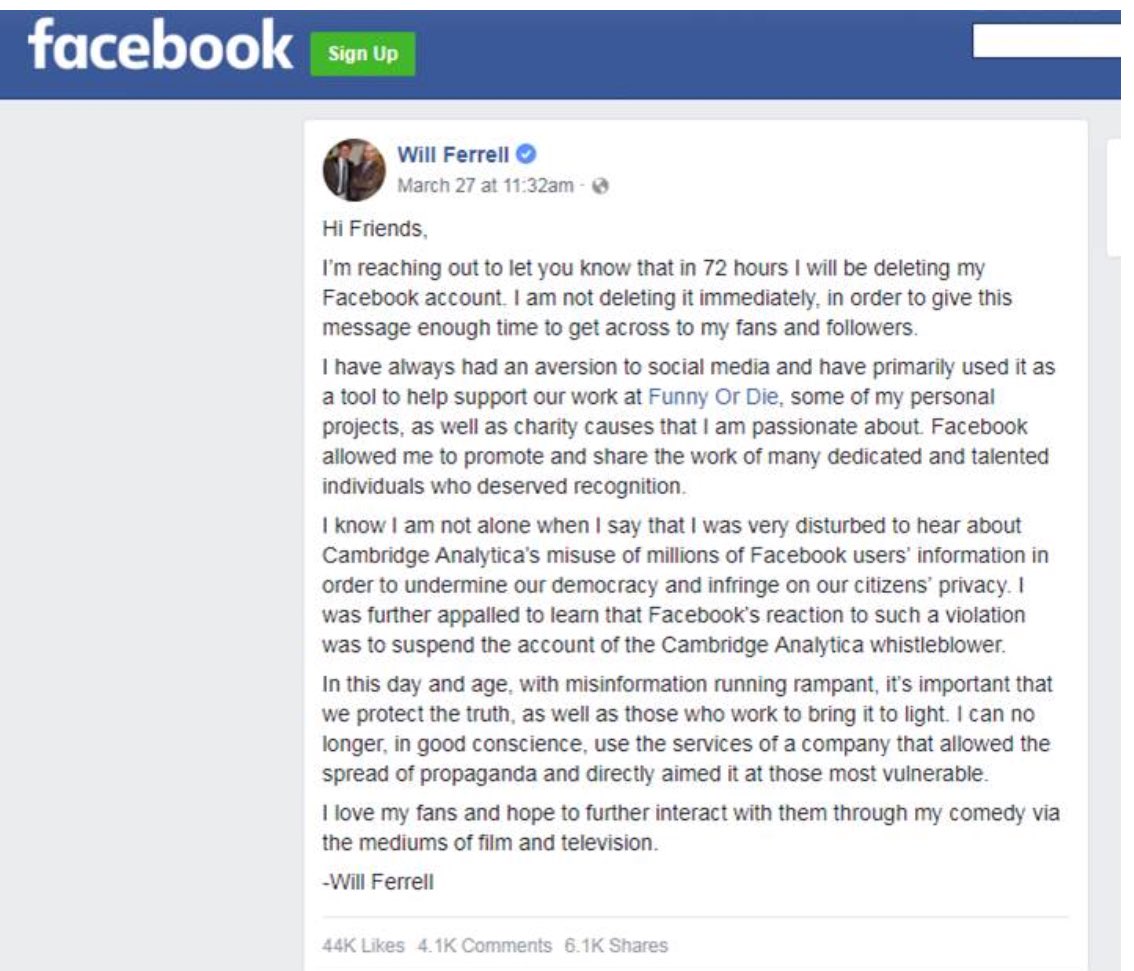Will Ferrell Facebook Posts