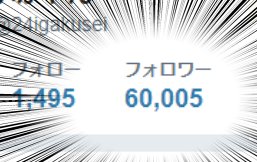 60000フォローありがとうございます・・・ありがとうございます・・・あとお昼にもつぶやきましたが名前変えました。今日からいがやんです。これからもどうぞよろしくお願いいたします! 