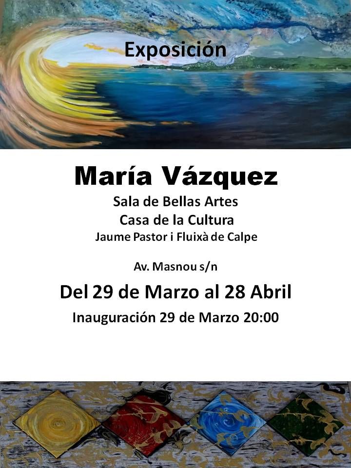 CalpNoticies's tweet photo. La exposición de M.ª Carmen Vázquez Villanueva será inaugurada esta tarde a las 20 horas en la Sala de Bellas Artes de la Casa de Cultura de Calp. La muestra podrá visitarse hasta el próximo 28 de abril. https://t.co/gNO8Bnou3j