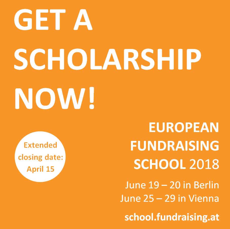 No budget for the European Fundraising School? We offer scholarships for fundraisers from small NPOs – apply till April 15! All infos here: bit.ly/2pnN0rG