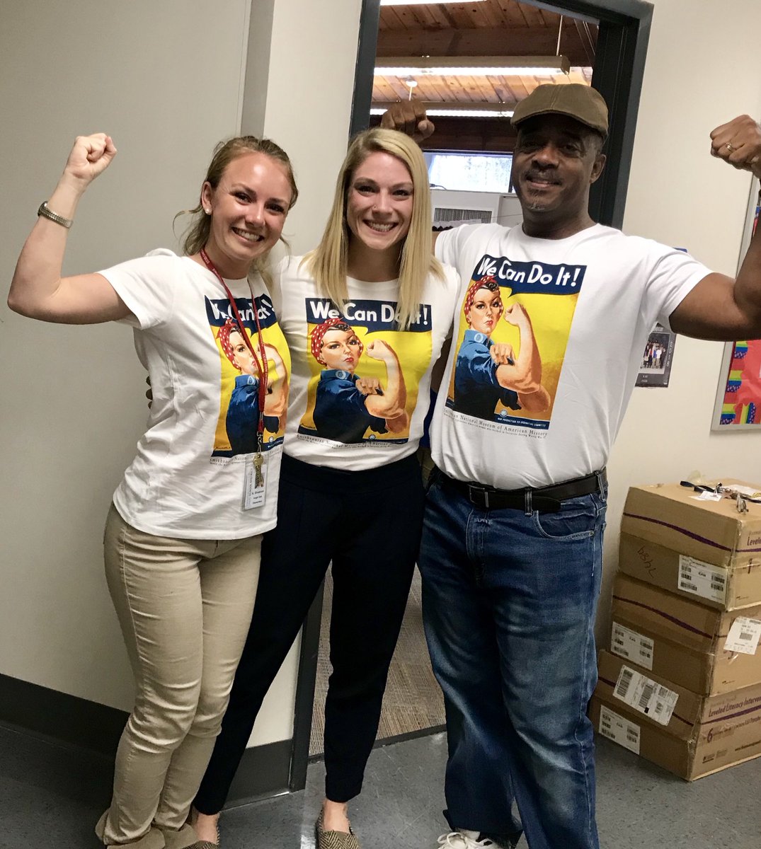 MrsPaolini5th's tweet photo. While completing a unit on World War II propaganda, Rosie the Riveter swag is a must!! #5thgradedreamteam #angeloakes @Gregory09896841 @msbecksgrade5 https://t.co/OL7b9pTKEV