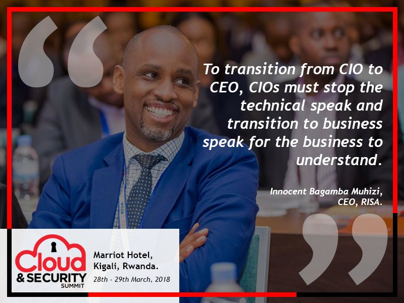 dx5ve's tweet photo. To transition from CIO to CEO, CIOs must stop the technical speak and transition to business speak for the business to understand. - Innocent Bagamba Muhizi,
CEO, @RISARWANDA . #cloudsecuritysummit2018 https://t.co/vtxgdr5cUU