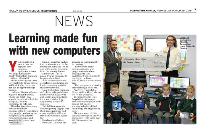 Well done <a href="/LockheedMartin/">Lockheed Martin</a> helping a local school with new computers. Great to see local businesses supporting the community.