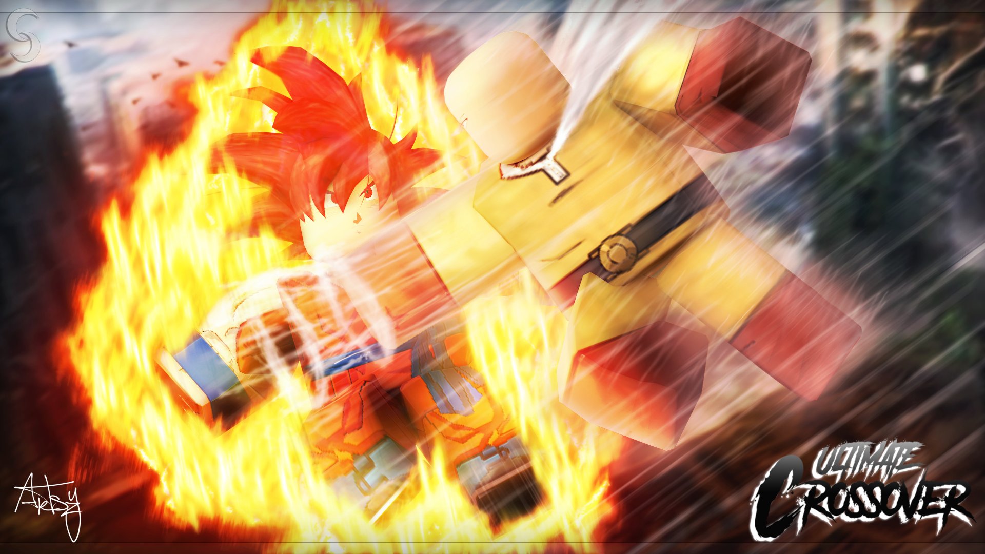 Artszy On Twitter Ultimate Crossover In Love With The End Result Of This Goku Vs Saitama Thumbnail Roblox Robloxdev Robloxgfx Robloxart Https T Co Pii2esyoz5 - ultimate crossover roblox codes