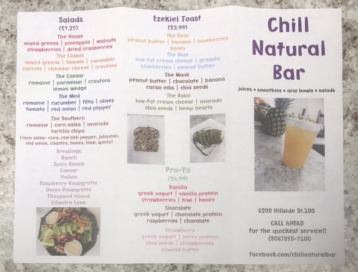 Chill Natural Bar On Twitter Our Menu