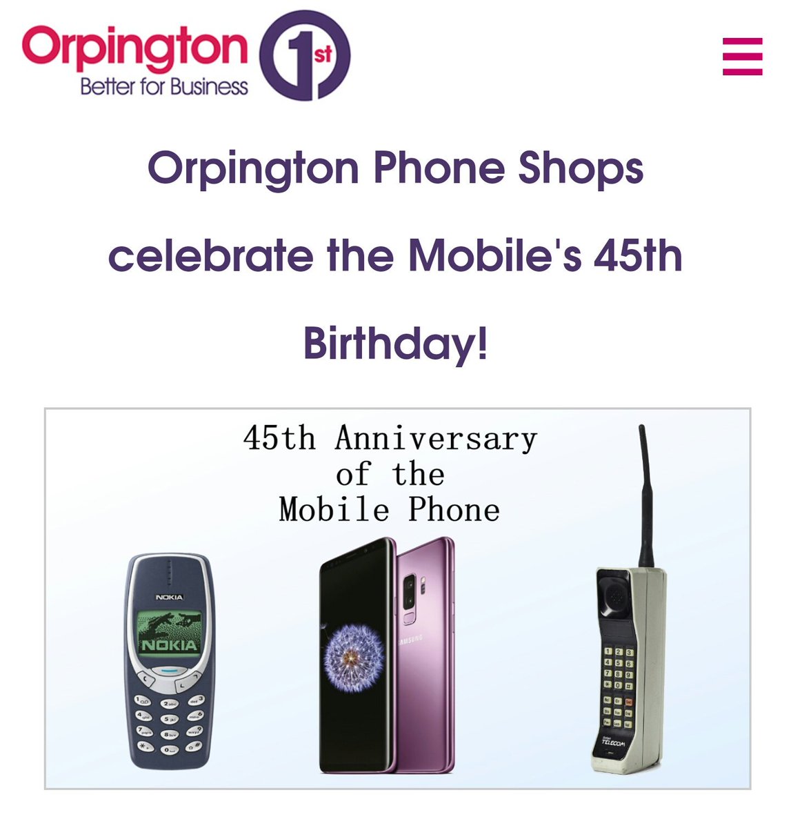 Avertec_'s tweet image. Massive shout out to @Orpington1st for arranging the 45th Mobile Anniversary bringing all the mobile phone retailers on the #Orpington high street together to celebrate! @O2 @EE @ThreeUK 

Pop in to #O2Orpington this Friday 6th April for the in store celebration with @OnePlus_UK