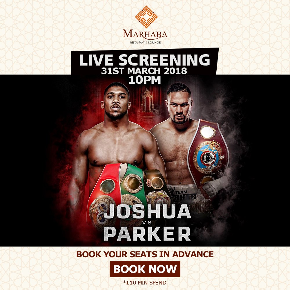 MarhabaLuton's tweet photo. Watch #AnthonyJoshua vs #JosephPeter fight live on BIG SCREEN at #MarhabaRestaurant, #Lutontown. For booking check:  https://t.co/7Ng4Gld7wl #fightoftheyear #boxing #heavyweightchamp #marhabalounge #boxinglovers #sports #luton #lutontown # #bedforshire #dunstable #livematch https://t.co/UCeJw1WiWS