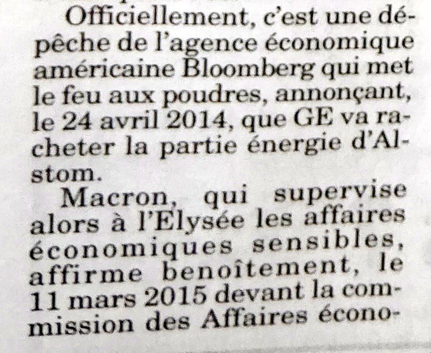 INFO -Vente d' #Alstom à General Electric: En 2015, E.Macron affirmait devant la commission des Affaires économiques que "le gouvernement avait été mis devant le fait accompli". Un rapport semble pourtant contester cette version. L'Elysée n'a pas souhaité répondre au Canard.