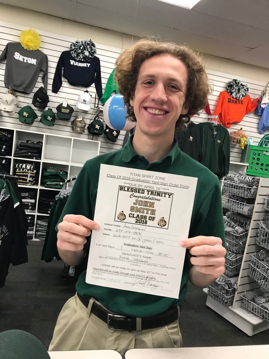 TitanSpiritZONE's tweet photo. This is what a responsible Senior looks like! Remember to return your Graduation Yard Sign Forms to the ZONE by April 16th. This is a firm deadline #celebrategraduation #thedayisnear https://t.co/P6iGLQykFD