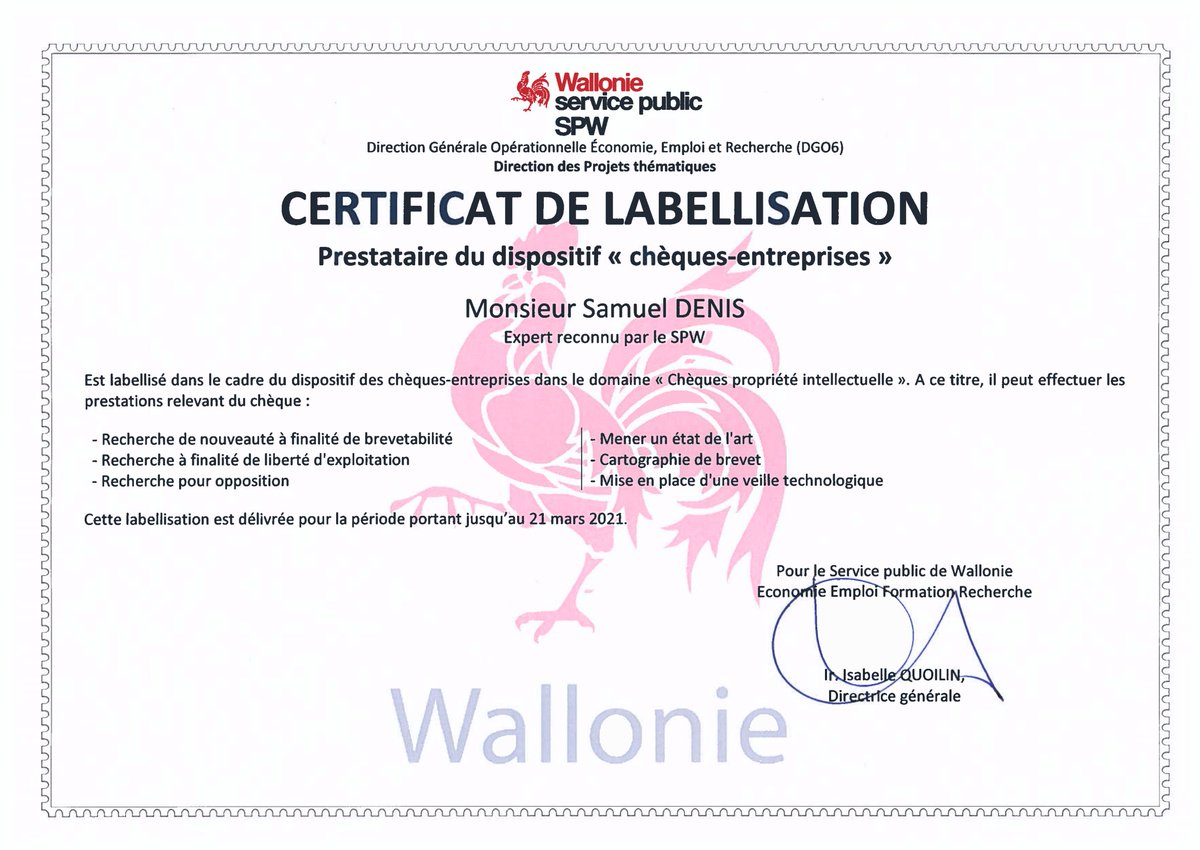GEVERS_IP's tweet photo. Nous avons le trรจs grand honneur de recevoir la labellisation de "Prestataire du dispositif chรจques propriรฉtรฉ intellectuelle" de la Rรฉgion wallonne ! Pour plus d'informations, contactez nous !
#GEVERS #IPexperts #RรฉgionWallonne #label #subsides https://t.co/ZN8lUyHZWI