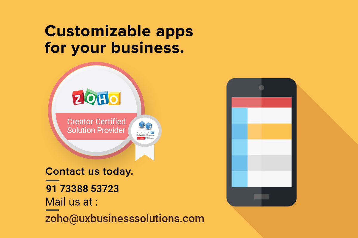 UXBusinesssoln's tweet image. Solutions for your every Zoho Creator question. Talk to us today about getting your business running on mobile apps.
Proud Zoho partner. uxbusinesssolutions.com

#ZohoPromise #Zoho #ZohoCreator5 #ZohoCreator #business #crm #crmcustomization #apps #mobileapplication