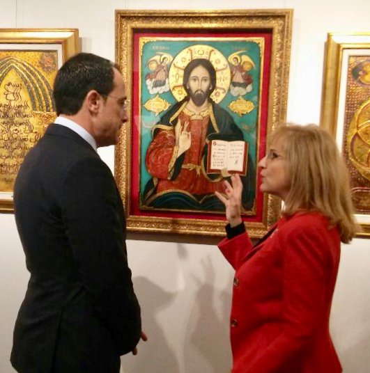 CyprusMFA's tweet photo. In Beirut, Min. @Christodulides visited the beautiful exhibition of #Kelekian sisters, of #Cypriot and #Lebanese origin under the title #Beirut: city of coexistence. Exhibition under the patronage of PM @saadhariri . @lenakelekian @CyEmb_Beirut https://t.co/9dbpLOHvXO