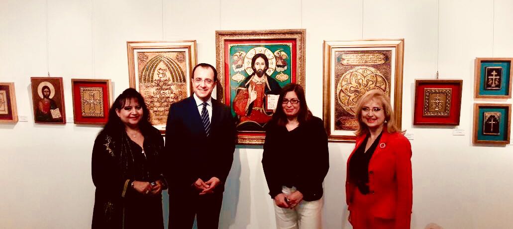 CyprusMFA's tweet photo. In Beirut, Min. @Christodulides visited the beautiful exhibition of #Kelekian sisters, of #Cypriot and #Lebanese origin under the title #Beirut: city of coexistence. Exhibition under the patronage of PM @saadhariri . @lenakelekian @CyEmb_Beirut https://t.co/9dbpLOHvXO