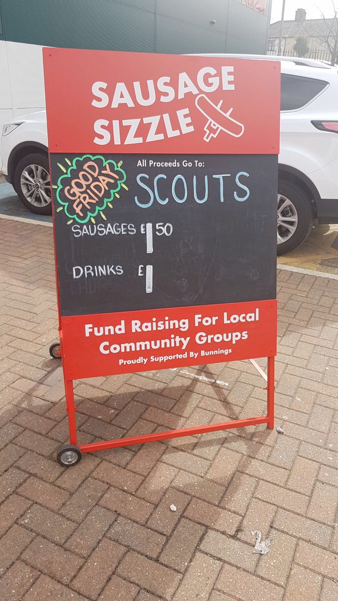 WFScoutDistrict's tweet photo. Tomorrow (Good Friday) 2 of our Explorers will be cooking Sausages at Bunnings in Walthamstow to help fundraise for their trip to America in 2019 for the World Scout Jamboree. Please come along, eat Sausages and help raise funds 😀🌭 #iscout #wsj24 #jamboree https://t.co/KpByrZU0z0