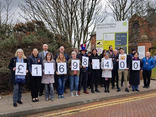 pcs_union's tweet photo. For our payday protests today PCS members in Land Registry #Birkenhead have shown how much they've lost - a shocking £1,698,400 - since the start of the pay cap. #PCSpay2018 #PayDayProtest #PCS5pc https://t.co/htnjHEr5hz