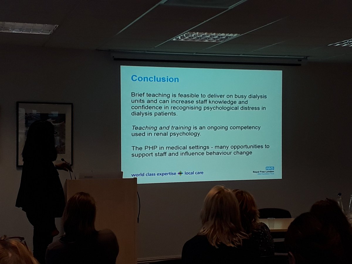 drizzcoll's tweet photo. Many thanks to Dr Sarah Afuwape from the Royal Free on her experience as a Health Psychologist supporting renal staff in busy London centres, #ahpc2018 @scchconsulting @BPSOfficial @divhealthpsych https://t.co/xdrMjkEn2C