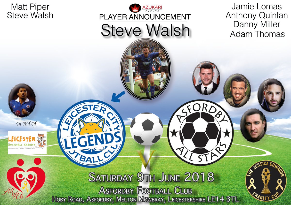 TheJessicaCup's tweet photo. The man himself. Legend Captain Fantastic @SteveWalsh5 is the latest @LCFC player to confirm availability. @jamielomas1 @AnthonyQuinny @DannyBMiller @adamthomas21 @Muzzie06 @_mattpiper @SoccerAM @100Lcfc @vardy7 @RebekahVardy @Hollyoaks @emmerdale @FuchsOfficial Please RT https://t.co/r7uOArmNGT
