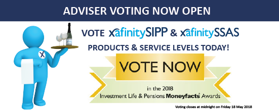 Xafinity's tweet image. Are you an adviser who has recommended a #SIPP or #SSAS with Xafinity? If so, please vote for us at the 2018 Moneyfacts #ILPAwards. We're committed to delivering the best products &amp;amp; services, complemented by quality administration &amp;amp; technical knowledge. bit.ly/2tJsMx6