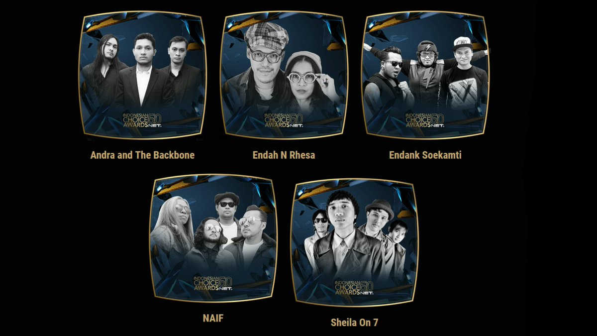 Band/Group/Duo of the Year #ICA5 
• Andra and the Backbone
• Endah N Rhesa
• Endank Soekamti
• Naif
• Sheila on 7

<a href="/ABackBone/">Andra & the BackBone</a> <a href="/endahNrhesa/">Endah N Rhesa | endahnrhesa.tez</a> <a href="/endanksoekamti/">ENDANK SOEKAMTI</a> <a href="/Naifband/">NAIF</a> <a href="/sheilaon7/">Sheila On 7</a>