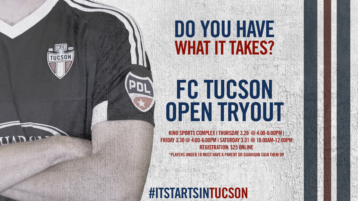 FCTucson's tweet photo. REMINDER: Open tryouts are tonight! Sign up below or you can walk up!

SIGN UP: https://t.co/UEo8EKZjTD #ItStartsInTucson https://t.co/JRfrRmfzn7
