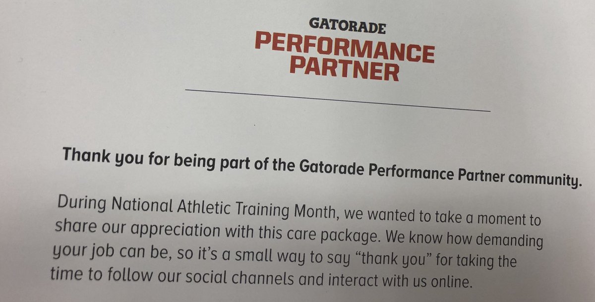 HEHS_ATR's tweet photo. Thanks @GPPartner for the care package for #NATM2018! #CompassionateCareForAll #fuel #perform #recover https://t.co/vQthqTU2RS