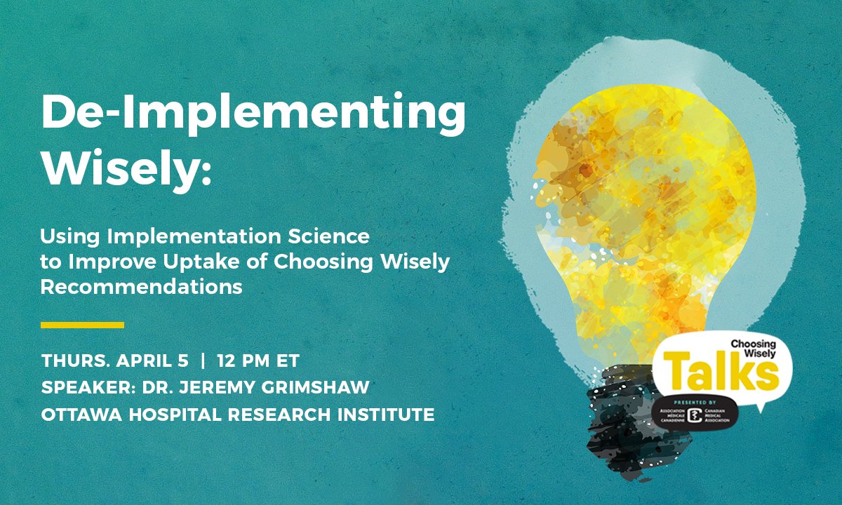 ChooseWiselyCA's tweet photo. Take our quick 5 min survey on implementation challenges! Results will reviewed during the next #CWTalks presented by @CMA_Docs on April 5 @ 12 ET. 

Hear from @GrimshawJeremy on using implementation science to improve uptake of CWC recs! https://t.co/tW3wYaENR3 https://t.co/IWxFgNY0G1