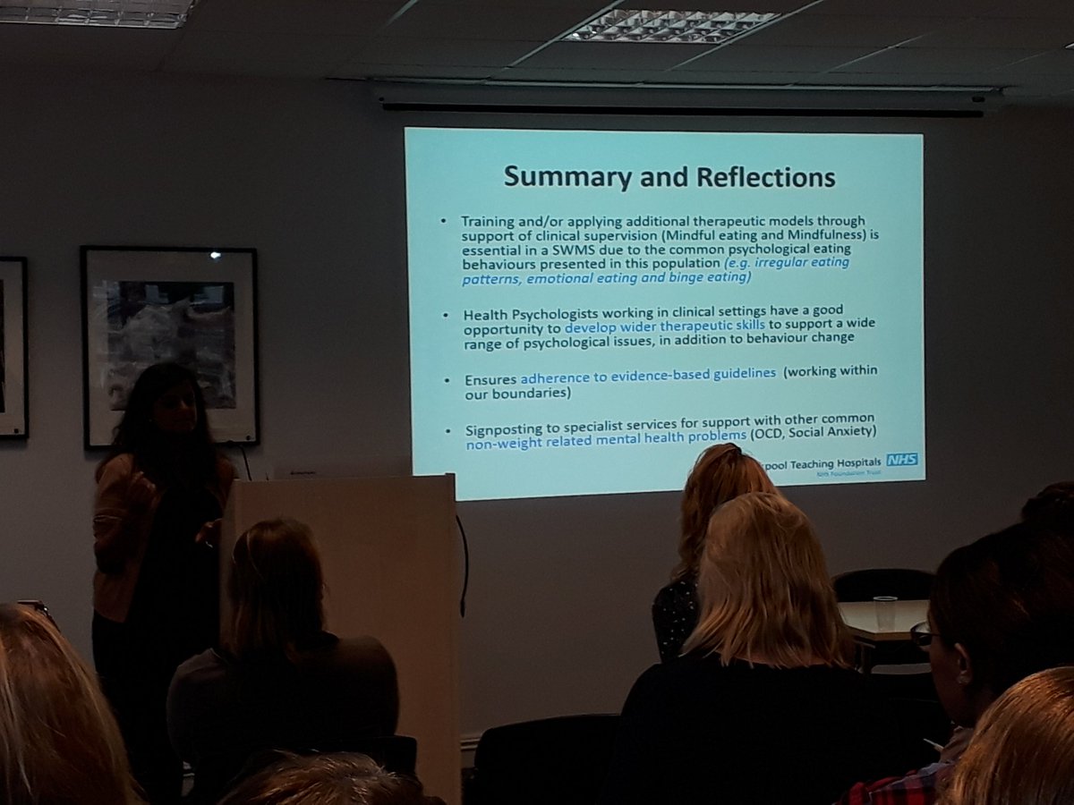drizzcoll's tweet photo. Great talk from Dr Neesha Patel from Blackpool Teaching Hospital on the strengths and challenges of using health psychology in supporting patients a specialist weight management service at #ahpc2018 @scchconsulting @BPSOfficial @divhealthpsych https://t.co/gSI9Ajp9RC