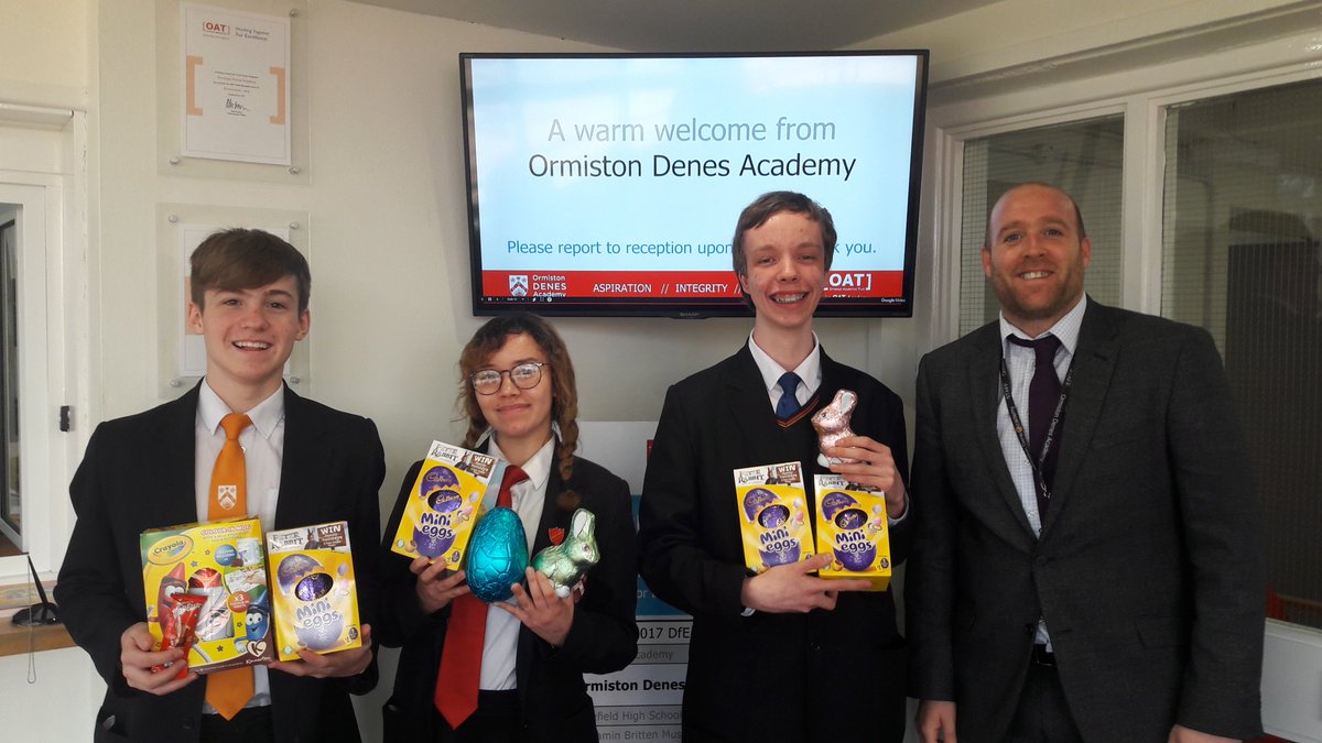 Our generous staff and students have donated chocolate and Easter Eggs to the local Lowestoft food bank <a href="/OrmistonDenes/">OrmistonDenesAcademy</a>