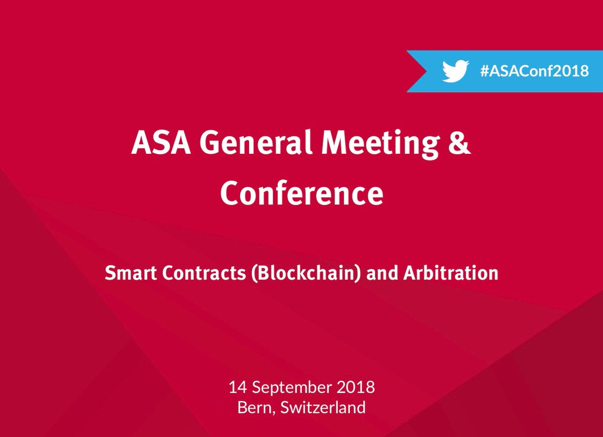 ASAArbitration's tweet photo. The 2018 ASA General Meeting & Conference on the topic of: #SmartContracts (#Blockchain) and #Arbitration, will be in Bern on 14 September. Save the date! More information and registration details will be available soon #ASAConf2018 #ASABern https://t.co/MwWcc2g1Fh https://t.co/zRbRkw0yux