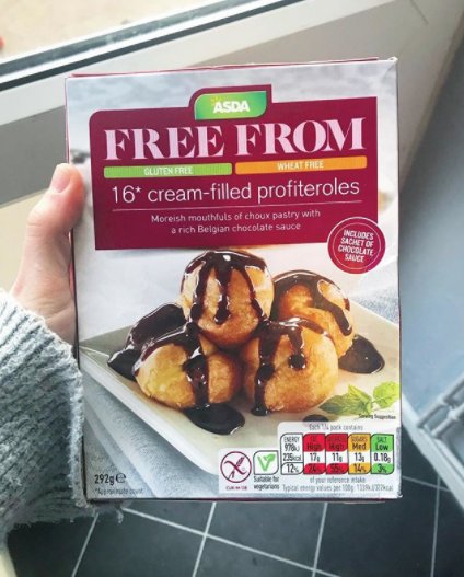 asda's tweet photo. Lots of people are loving our creamy Free From profiteroles, like Paige who shared this pic and said “I absolutely love them! They are definitely a must have for me now! 😋” https://t.co/K36Bw32ZdW https://t.co/EKIHDGHCqy