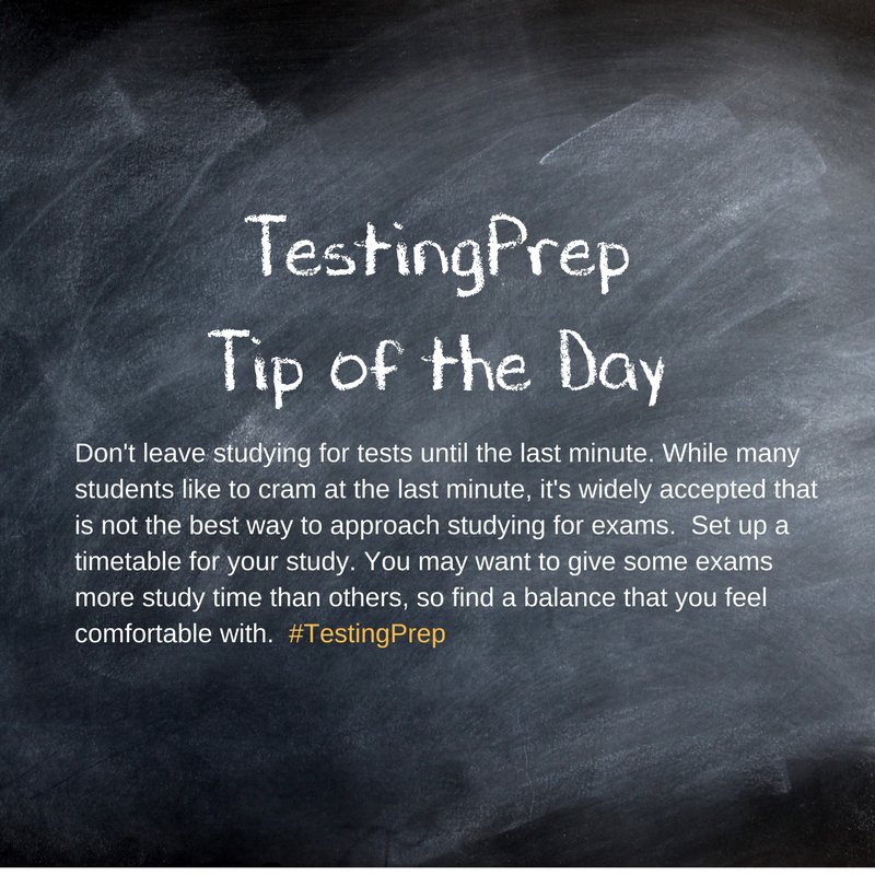 TestingPrep's tweet photo. TestingPrep Tip of the Day: Don't leave studying until the last minute! #TestingPrep https://t.co/SEWze3ogzx