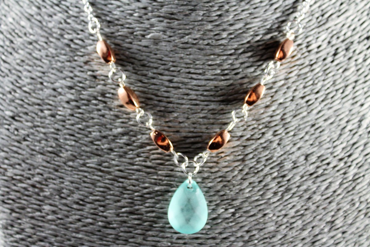 Roxy1996Pateman's tweet photo. Excited to share the latest addition to my #etsy shop: frosted green droplet, with copper beaded detail, silver chain necklace, unique, one of a kind, handmade https://t.co/ZRHwoBmjET https://t.co/XQSWSjY9Zc