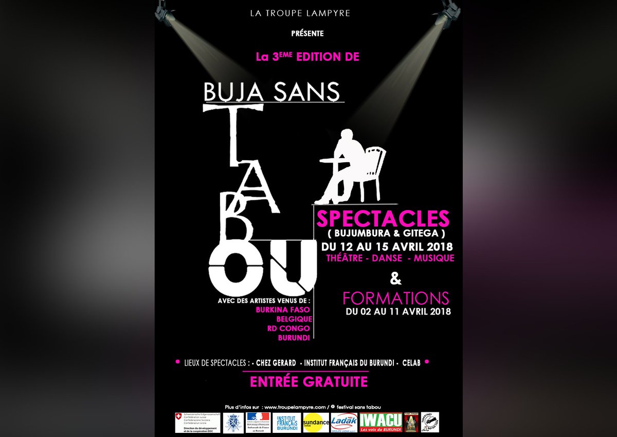 OrtlindeV's tweet photo. 'Buja sans tabou' c'est créer un espace de discussion, de réflexion, d'expression à travers le théâtre sur des choses qui se font dans la société mais qui restent toujours cachées et que les victimes n'osent pas en parler... VENEZ VOIR! #Burundi #BujaSansTabou #myfriendsplay https://t.co/E9YiTMYock