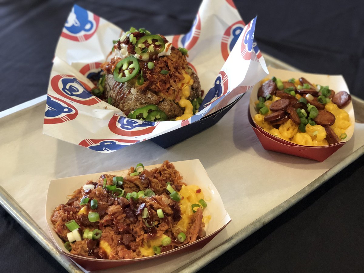 Who needs peanuts and cracker jack when you can have a 1-pound baked potato topped with mac &amp; cheese, pulled pork and jalapenos? The new <a href="/SBCubs/">South Bend Cubs</a> food is amazing! audioboom.com/posts/6759913-…